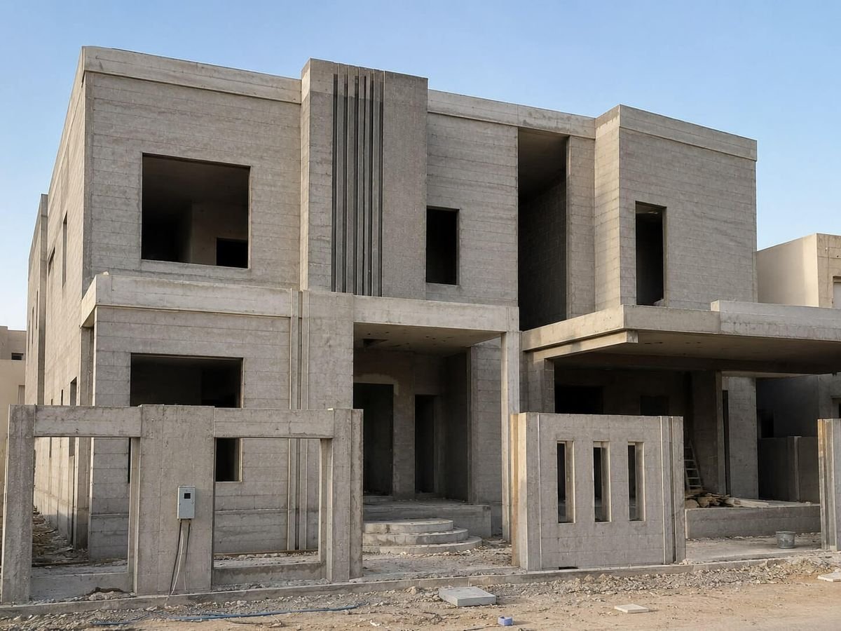 قبل تكسية واجهة فلة حديثة بالحجر